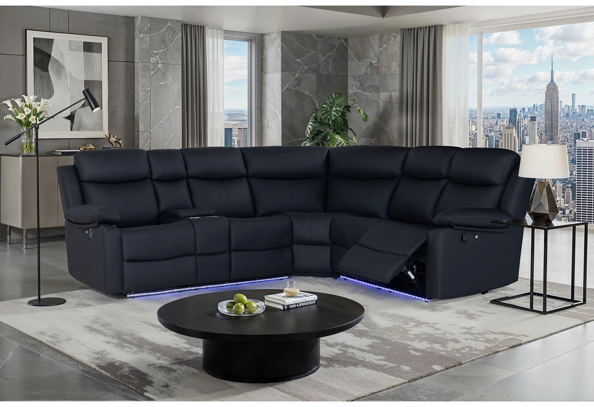 U6026 Black Pu 72A Right Arm Facing Sectional with LED and Speaker