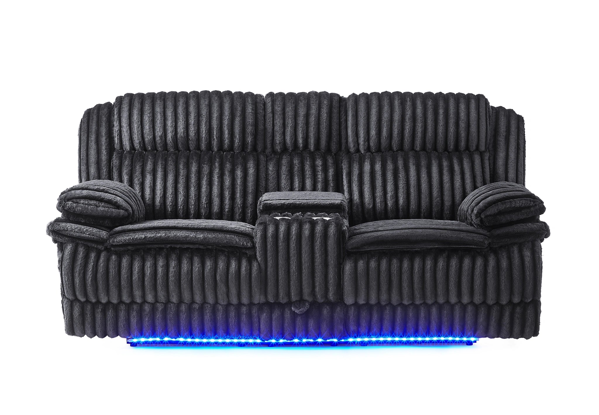 U8686 Black Pwr Console Rec Loveseat with LED and Hidden Drawer