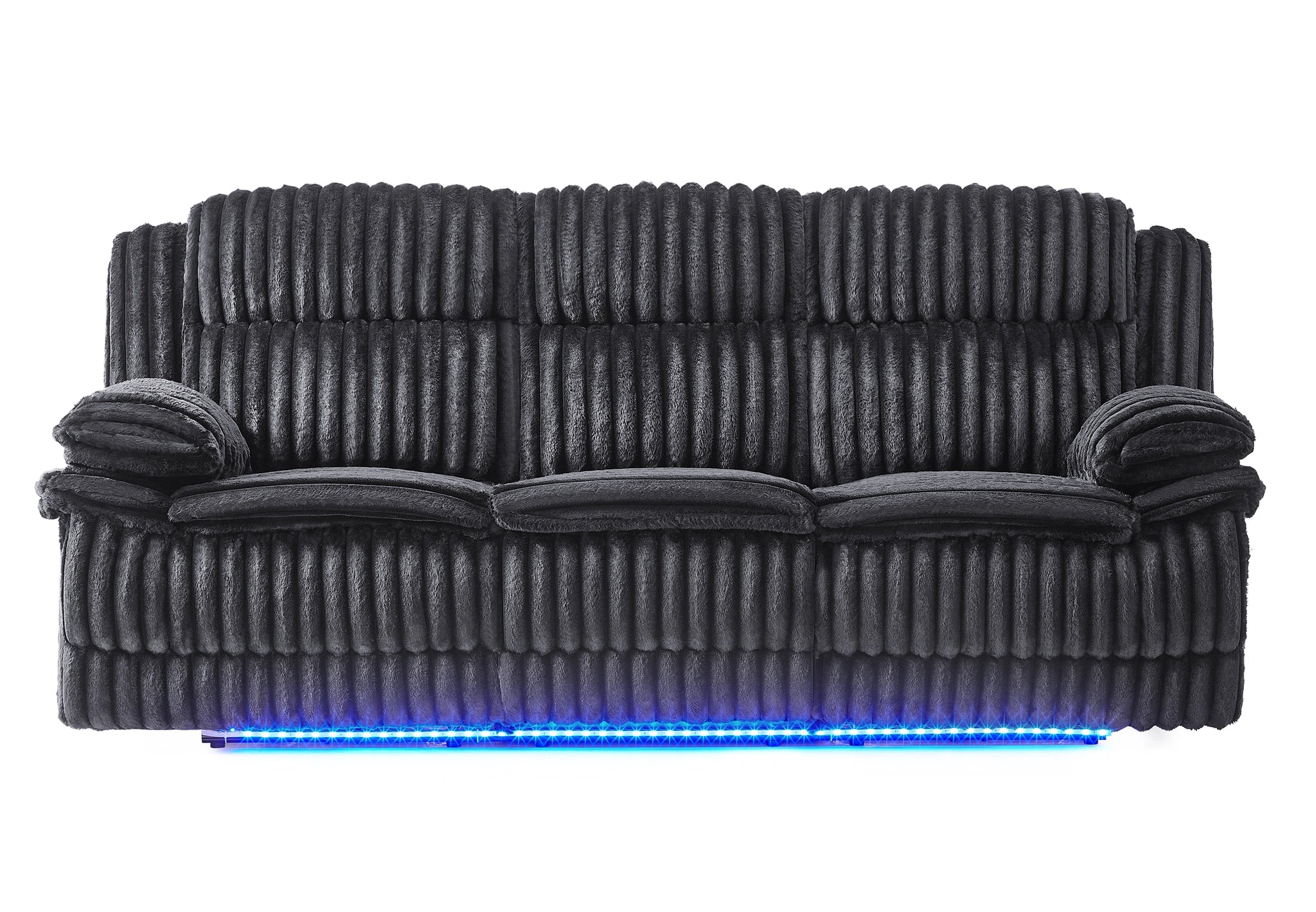 U8686 Black Pwr Rec Sofa with LED, Hidden Drawer and Drop Down Table